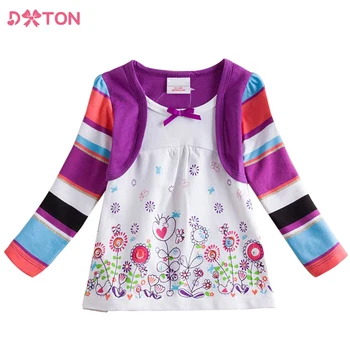 DXTON/Детска Тениска от 100% памук, Потници и тениски с Флорални Принтом и дълги ръкави за момичета, Детски Есенно-пролетно Облекло, Детски Дрехи