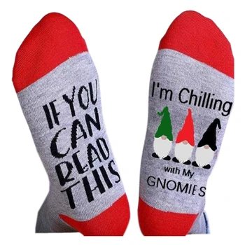 E9LC Мъжки и женски коледни памучни чорапи със забавни надписи, новост, ако можете да прочетете това, аз съм доволен от моите джуджета с букви Празник