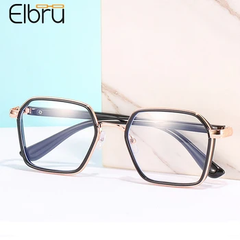 Elbru Извънгабаритни Анти-Сини Леки Очила за Късогледство, Реколта Мъжки слънчеви Очила в метални Рамки, Унисекс Очила за Късогледство, от -1,0 до -3,5
