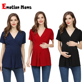Emotion Moms Лятна Тениска за бременни, Блузи за Бременни, Дамски Риза Голям Размер, Однотонная Облекло