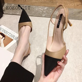 EOEODOIT/ Нови Модни Кожени обувки на токчета, Женските Нови Ежедневни обувки-лодка с високи Токчета, женските Офис обувки за всеки ден, 7 см