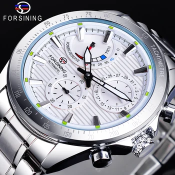 Forsining 2020 хода Състав Дизайн Дата на Автоматични Часовници Бели Водоустойчиви Механичен Часовник Каишка От Неръждаема Стомана Светлинен Часовник
