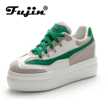Fujin/ Големи размери 33-42, 7 см, Обувки на платформа и танкетке от естествена кожа, дамски обувки, Пролетно-есенна обувки, Дамски Модни маратонки, Удобни