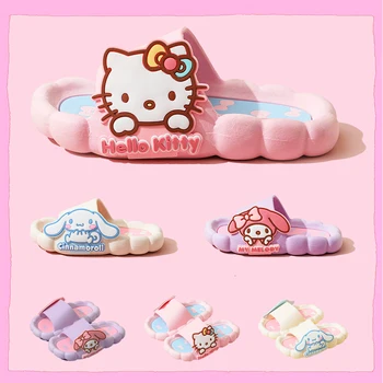 Hello Kitty/Нови Джапанки Sanrioed; Летни чехли с Шарени Облаци; Kawaii Cinnamoroll; Удобни Детски Нескользящие чехли на дебелото платформа