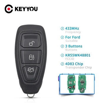 KEYYOU 3 Бутона KR55WK48801 Умно Дистанционно Ключ За Ford Focus C-Max, Kuga, Mondeo Fiesta B-Max 434/433 Mhz 4D63 80-битов Чип без ключ