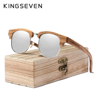 KINGSEVEN 2020 Нови Ретро Натурални Дървени Мъжки Слънчеви Очила Polarized Мъжки Кутия Пантите UV400 Защита Oculos De Sol Feminino G5917