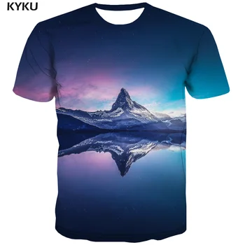 KYKU Galaxy Мъжка Тениска Космическа Аниме Облекло Планински тениски 3d Пейзаж Риза с Принт Сняг Забавни Тениски Мъжки Дрехи
