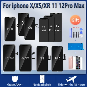 LCD дисплей За iPhone X XR XS 12 11 Pro Max Смяна на сензорен LCD екран За iPhone XR XS 11Pro Max Без мъртви пиксели Закалено стъкло