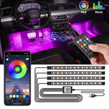 Led Авто Лампа За Крака С USB неонови осветена Осветление Настроението Подсветка Музикален Горивото Приложение RGB Декоративен Атмосферни Светлина За Интериора