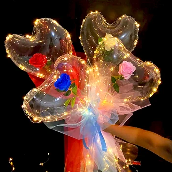 LED Светлинен Любов Сърцето Бобо Балон Моделиране Роза Балон Сам Годишнина от Сватба, Подарък За Свети Валентин Подарък Вечерни Декор