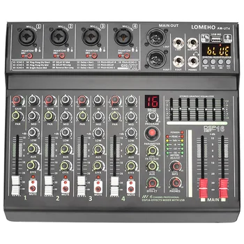 LOMEHO 7-Лентов Еквалайзер DJ смесителен Пулт Канал за Изключване на Звука на Аудио Смесител, 16 Ефект 70 мм Обем Фейдер Звуковата Маса с USB Интерфейс на PC AM-UT4