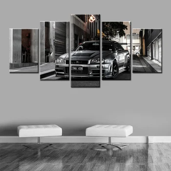 Nissan Auto Черен Уличен Автомобил 5 Бр. Платно Картина Тапети, Плакат На Стенно Изкуство За Украса На Хола Спални Картина