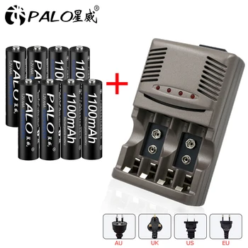 PALO 4 Слота Led Лампа Зарядно Устройство За NiCd NiMH AA AAA 6F22 9 1.2 В Акумулаторни Батерии + 8 бр 1,2 1100 mah AAA Батерия