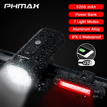 PHMAX Велосипеден Фенер USB plug-in hybrid Захранване Велосипедна Фаровете Водоустойчив Мотор на Прожекторите и Отзад Задна Светлина