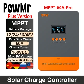 PowMr 100% MPPT 60A Контролер за Зареждане На Слънчева Батерия 160 Плюс Версия DSP Регулатор Работи За Слънчева Батерия 12 24 36 48 В Соларен Панел