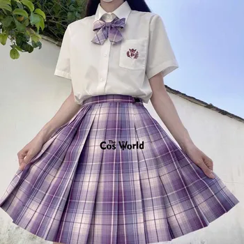 [Purple] Японски Летни Нагънат Каре Поли с Висока Талия, За Училищни униформи JK, Студентски Облекло