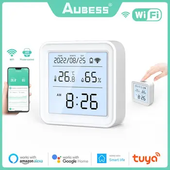 SASHA Smart WiFi Сензор за температура и влажност на въздуха Акумулаторна батерия с LCD дисплей Приложение Smart Life с Алекса Google