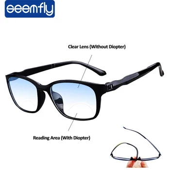 seemfly Бифокални Очила За Четене Мъжки Анти-Сини Очила За Далекогледство Очила За Близо и Далеч Точка на Компютърни Очила +1.5 +2 +2.5 +3 +3.5 +4