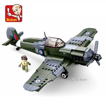 Sluban WW2 Военен Армейски Самолет Spitfire Градския Военен Самолет, Боен Самолет, Комплекти от Модели на Строителни Блокове, Играчки за Деца, Подаръци За Момчета