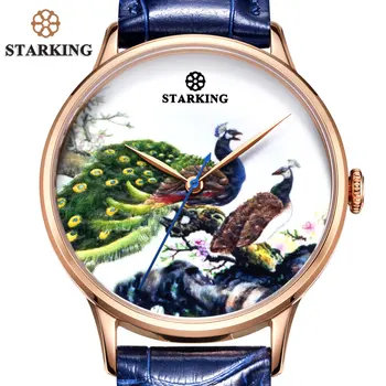 STARKING позната Марка Часовници Мъжки ААА Качество Пъстър Паун Циферблат Royal Blue Часовник Уникален Дизайн Стоманени Бизнес Автоматични Часовници
