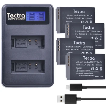 Tectra 4 бр. LP-E12 LP E12 LPE12 Акумулаторни батерии + LCD дисплей USB Двойно Зарядно Устройство за Canon M 100D Целувка X7 Бунтовник SL1 EOS M10 M100