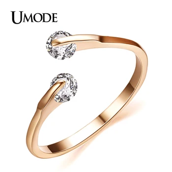 UMODE Rose Gold Цвят Модерен Дизайн с Двойна Циркон CZ Кубичен Цирконий Годежни Пръстени за Жени JR0013A