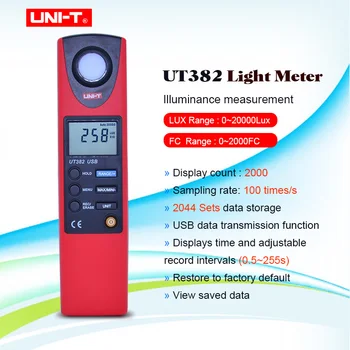 UNIT UT382 Люксметр Цифров Измерител на Осветеност 20-20000 Апартамент Лумена Цифров Иллюминометр USB Пренос на