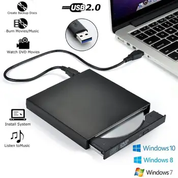 USB 2.0 Тънък Външен DVD Оптично Устройство CD RW Устройство за Записване на Дискове, Устройство за Четене и запис за Лаптоп Windows 7/8/10 Mac OS 8 и 6 и по-висока