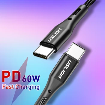 USLION USB Кабел C to Type C Бързо зареждане на 60 W PD Кабел QC 3,0 Бързо Зареждане на Тел За зареждане на мобилен телефон C USB Кабел за трансфер на данни
