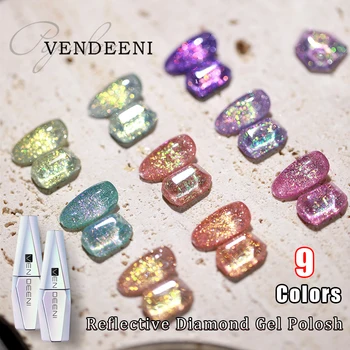 Vendeeni 9 Цвята Блестящи Чипс Diamond Гел-Лак За Нокти Блестящ Гел-Лак За Нокти Със Светлоотразителен Ефект на UV Гел-Лак За Нокти