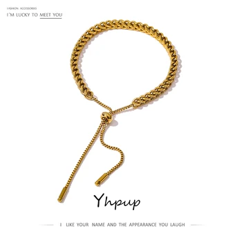 Yhpup Minimalist Chain Stainless Steel Bracelet Изявление 18 K Metal Girls Trendy Бижута бижута за жени Gift Waterproof