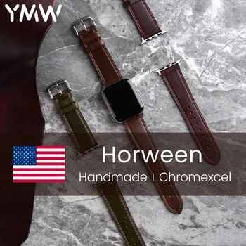 YMW Horween Хромирана Лента За Apple Watch Каишка 45 мм 44 мм 41 мм на 49 мм, Ръчно изработени От Естествена Кожа Каишка За Часовник iWatch Ultar 8 7 6