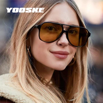 YOOSKE 2022 Извънгабаритни Поляризирани Очила Дамски Маркови Дизайнерски Vintage Слънчеви Очила Мъжки Жълти Слънчеви Очила За Шофиране Метални Панти