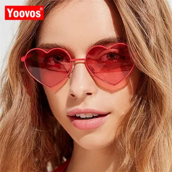Yoovos 2021 Ново Сърце Океана Лещи Слънчеви Очила с Огледални Женски Реколта Метални Очила Ретро Мода UV400 Oculos De Sol Feminino