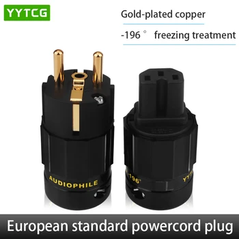 YYTCG G2 1 двойка от 24-КАРАТОВО Златно покритие на ЕС Европейският захранващият кабел с Щепсел Schuko IEC