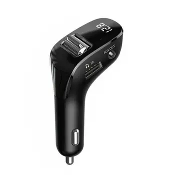 Автомобилен FM-предавател, съвместим с Bluetooth 5.0 AUX, Безжична Автомобилна хендсфри, Зарядно за Кола с два USB, Авторадио, FM модулатор, MP3 плейър