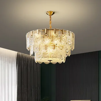 Американски Модерни и Луксозни Стъклени Кристални Полилеи LED Френски Ретро Дизайн Окачен Лампа Блясък Спалня Хол Трапезария Лампи