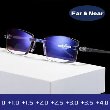 Близките и Далечни Бифокални Очила За четене, Анти-Синя Светлина, Брилянт, Мъжки Мультифокальные очила, Очила без рамки, Диоптрийные Очила 0 +1 +1.5 +4.0