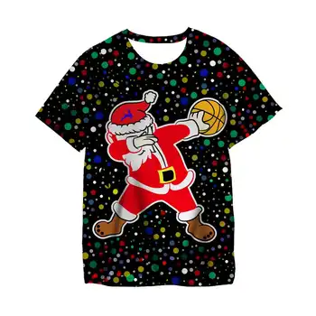Весела Коледа, Тениска с Принтом Дядо Коледа и Елен, Тениска за момчета и Момичета от 3 до 14 години