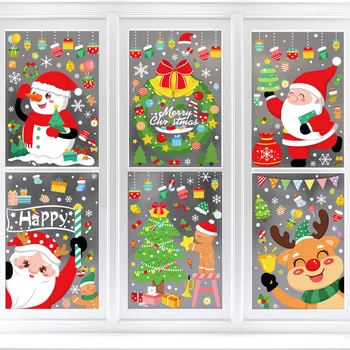 Весели Коледни Стикери Дядо Коледа, Снежен човек Лосове Коледно Дърво Етикети в Прозореца на Коледна Украса за Дома Навидад Нова Година 2023