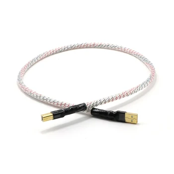 Висококачествен USB кабел със сребърно покритие и защитен екран, аудио кабел Hi-END от тип A до тип B, кабел за данни, Hi-Fi, за КПР