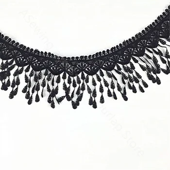 Висококачествена лейси плат с дантелен завършек ширина 3 ярд 8 см, с четка в Черно, бяло на цвят, Апликация за Шиене със собствените си ръце, 5BB5463