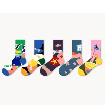 Висококачествени памучни чорапи за мъжете и жените, креативни, забавни чорапи, сладки улични чорапи с плодови илюстрации, чорапи с планетата, приключенски чорапи