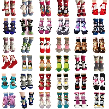 Възрастни Коледни Нескользящие Чорапи-чехли с Красиви 3D Мультяшными Животни, Зимата Топъл Домашен Вязаный Пуловер, Топло за Краката 37JB