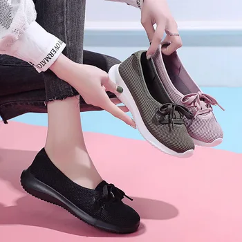Дамски обувки, Новост 2022 г., на Женската Работна Обувки, Удобни Меки Дишащи Меш Ежедневни Дамски Маратонки на равна подметка с шнур, Zapatos De Mujer