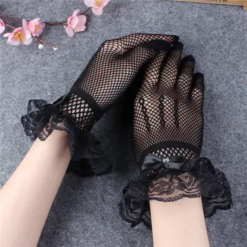 Дамски Черни, Бели Летни UV-защитни Ръкавици За Шофиране, Мрежести Мрежести Ръкавици, Дантелени Ръкавици без пръсти, Дантелени Модерни Ръкавици С Дълги Пръсти За Момичета