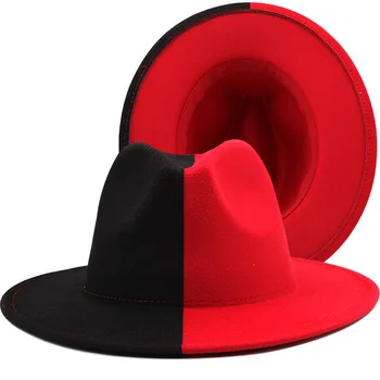 Двустранен, за да е подходяща по цвят нов джаз шапка-цилиндър, дамски аксесоари с широка периферия и колан, фетровая шапка, есенно-зимна църковна Панама
