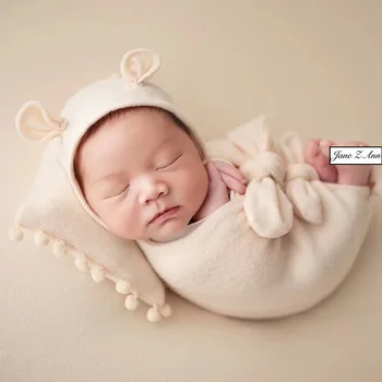 Джейн Ан Зее Новороденото дете Студиен реквизит за снимки 5 бр. комплект шапка + възглавница + лък обвивка + обвивка + превръзка на главата студийни аксесоари за стрелба близнаци