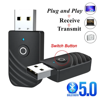 Добро Качество на USB Bluetooth 5,0 Адаптер 3.5 mm AUX Bluetooth Аудио Приемник Предавател Безжичен Адаптер Ключ За Автомобил на ТЕЛЕВИЗИОННИЯ Говорител