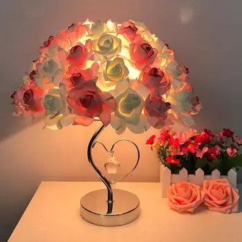 Европейската Розова Настолна Лампа Спалня Креативна Многоцветен Настолна Лампа Украса На Масата Рози Цвете Led Нощна Светлина Директни Продажби С Фабрика